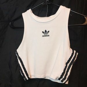 womens adidas white black stripe croptop🤩